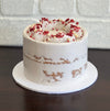 white mud cake layered with white chocolate ganache, raspberry and raspberry sauce. Finished with swiss mernigue semi naked buttercream, freeze dried raspberry and white crispearls